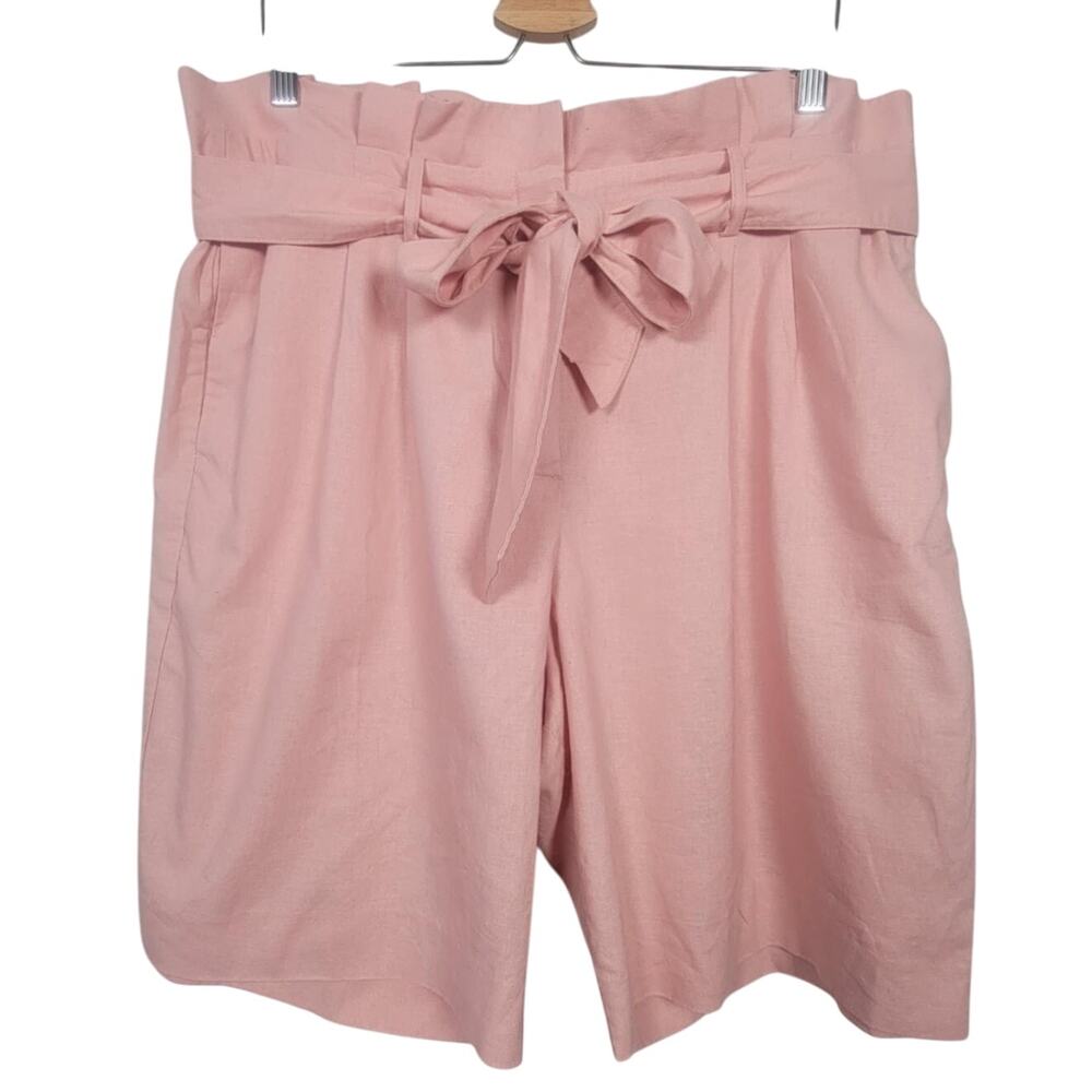 Boden Women’s 14 Linen Cotton Paperbag Waist Belted Shorts Pink
